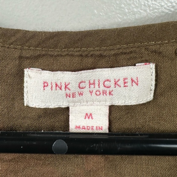 Pink Chicken Womens Michelle Dress - Dark Olive W/ Embroidery Size Medium - Picture 5 of 6